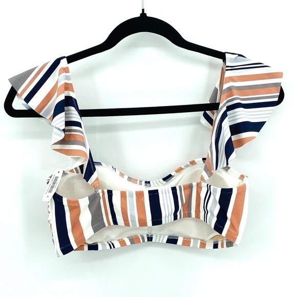 NWT ADORE ME Burnt Orange White Stripe Bandeau Bikini Swim Suit Medium Large - Picture 3 of 8